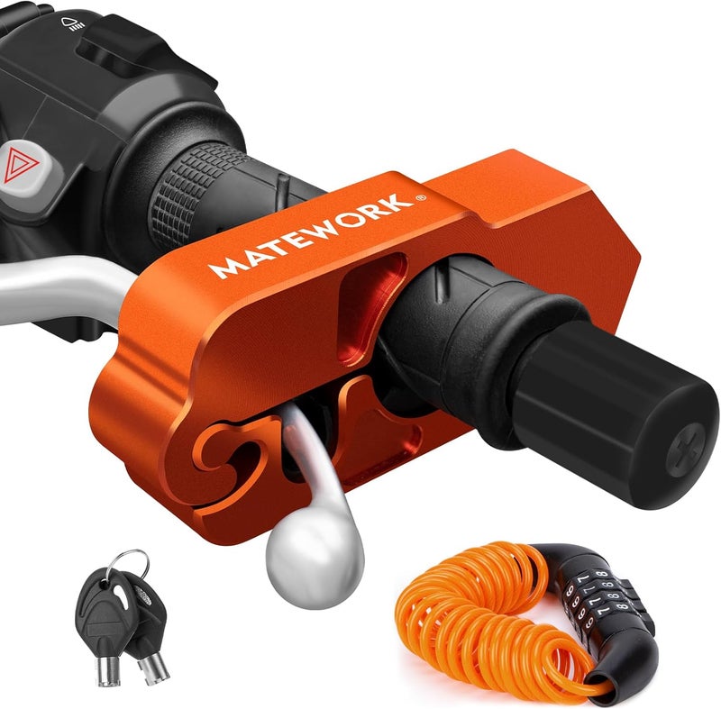 Matework Motorcycle Lock Anti Theft Heavy Duty, Motorcycle Handlebar & Brake Lock with Helmet Lock, Bike Lock, Universal for All Bike Motorcycle Orange - Image 1